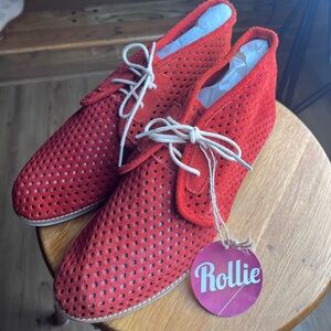 Rollie Nation Red Perforated Suede Chukka Shoes 42 NWT Retail $150 Unisex. NEW